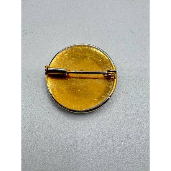 Vintage Spanish Damascene Bird Metal Brooch Black/Gold Tone - Picture 3 of 5